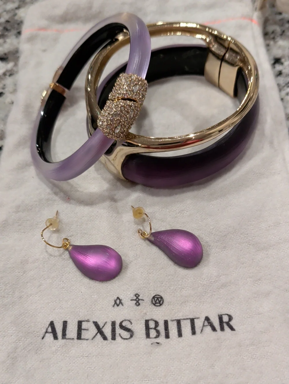 Authentic Alexis Bittar Matching 4 Piece Bangle & Earring Set